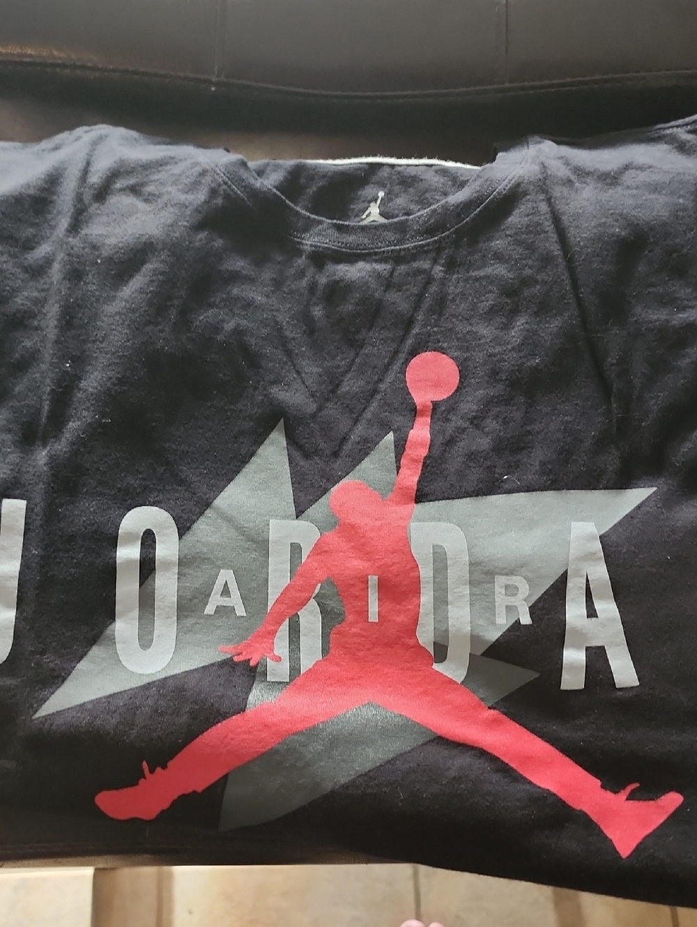 Jordan Black Short Sleeve Tee with Red Jumpman and Gray Star Graphic